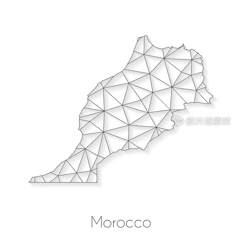 摩洛哥地图连接-网络网格上的白色背景