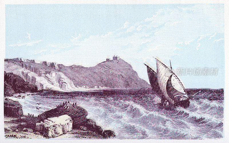 悬崖卡梅尔山在海法，以色列-奥斯曼帝国19世纪