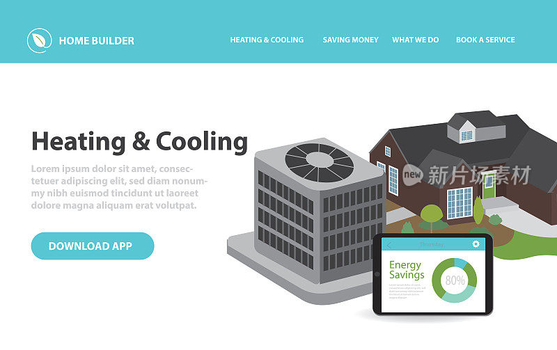 智能家居制冷网页模板与3d家居空调,平板与节能家居