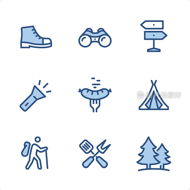旅游和露营-像素完美的蓝色图标