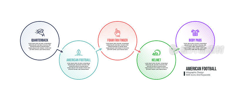美式足球关键词和图标的信息图表设计模板