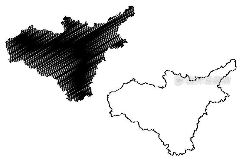 太原市(中华人民共和国，山西省)地图矢量插图，素描太原市地图