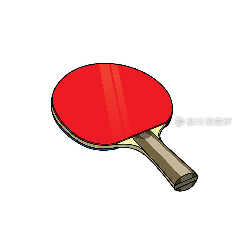 白色背景的红色乒乓球拍插图，用于组装或创建教学材料，供在家自学的妈妈和寻找教学材料的老师使用，如抽认卡或儿童读物