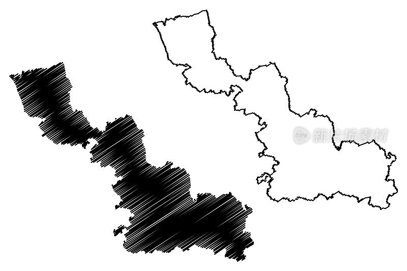 北部区(法国，法兰西共和国，上法大区)地图矢量插图，草稿北部区地图