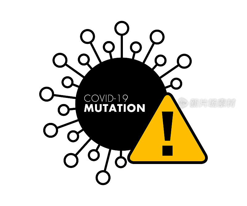 Covid-19基因突变概念设计。冠状病毒或Covid-19暴发流感作为危险的流感毒株病例作为大流行概念横幅平面风格插图库存插图。