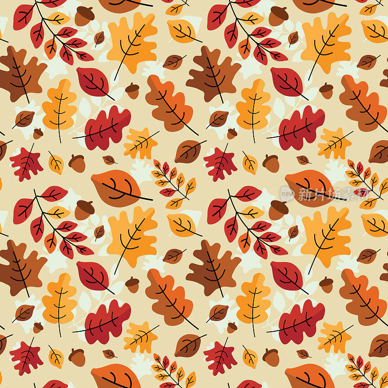 矢量插图的一个创造性的秋天无缝图案背景与秋天的叶子