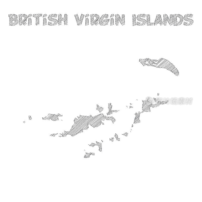 英属维尔京群岛地图手绘在白色背景