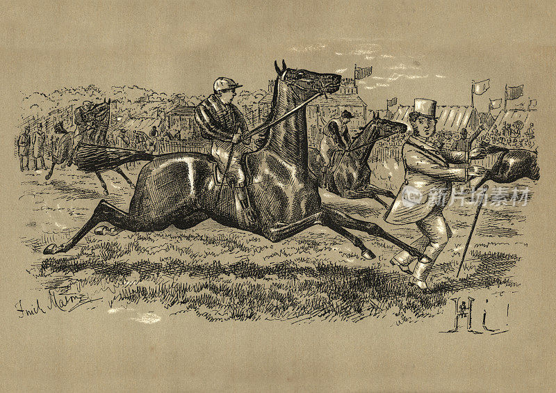一名男子在赛马场前徘徊，19世纪