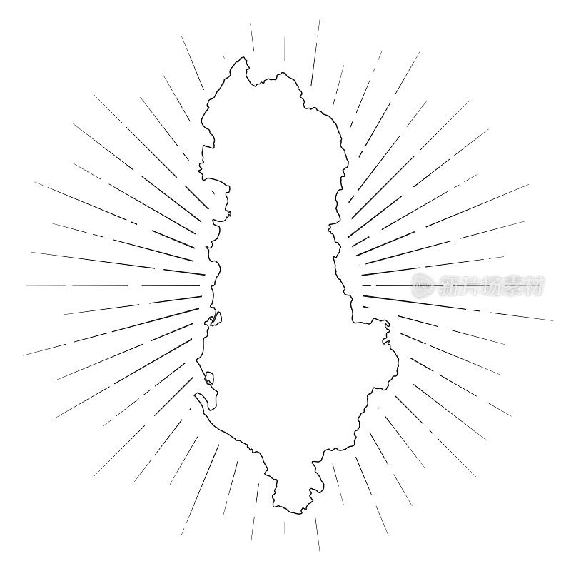 阿尔巴尼亚地图，阳光在白色的背景