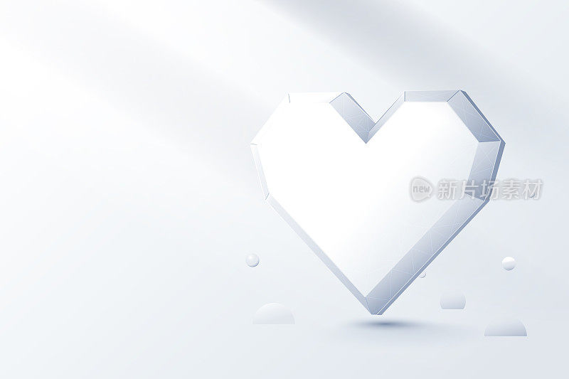 白色心形的三维几何形状与线和点连接。情人节的心。矢量图