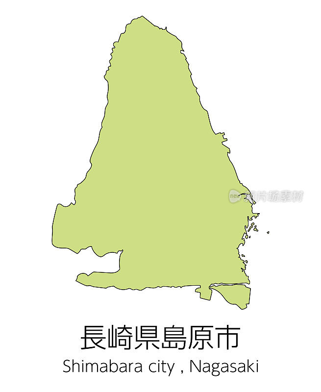 日本长崎县岛原市地图。翻译过来就是:“长崎县岛原市。”