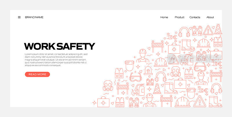 与工作安全相关的现代线条风格矢量插图