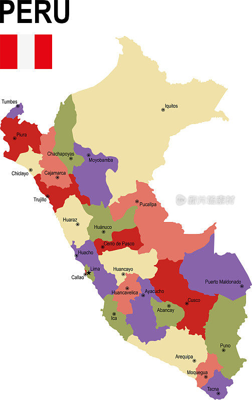 秘鲁彩色平旗地图