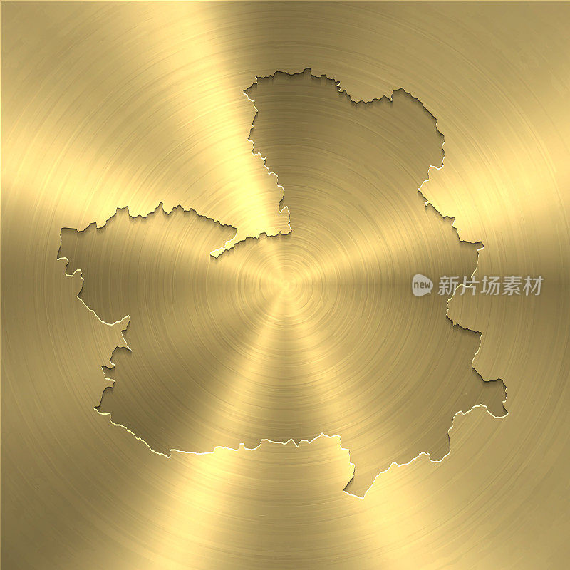 卡斯蒂利亚-拉曼查地图上的金色背景-圆形拉丝金属纹理