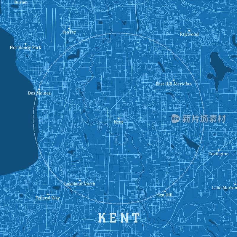 肯特州城市矢量道路地图蓝色文本