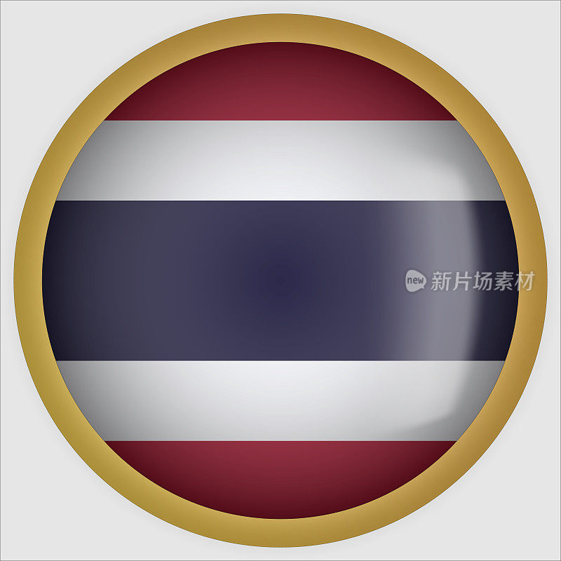 泰国3D圆形国旗按钮图标与黄金框架