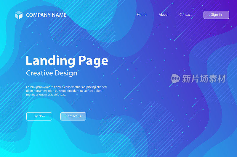 着陆页模板-流体和几何形状组成-蓝色渐变