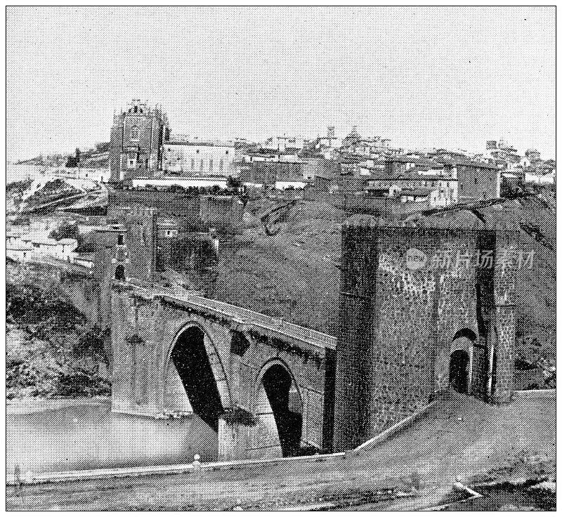 西班牙古色古香的旅行照片:古老的桥梁，托莱多