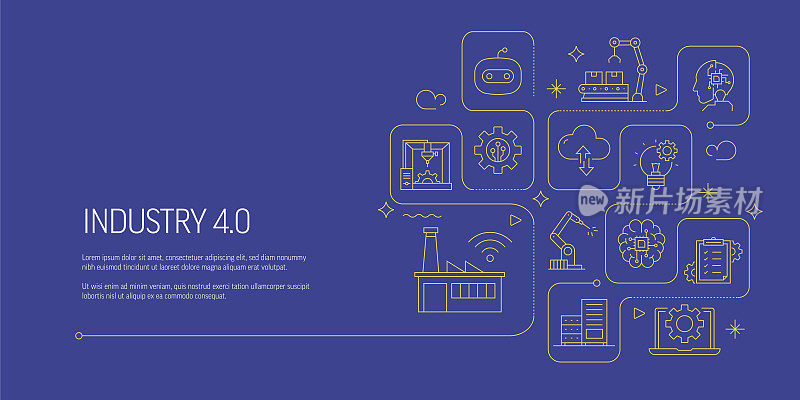 工业4.0相关矢量横幅设计概念，现代线条风格与图标