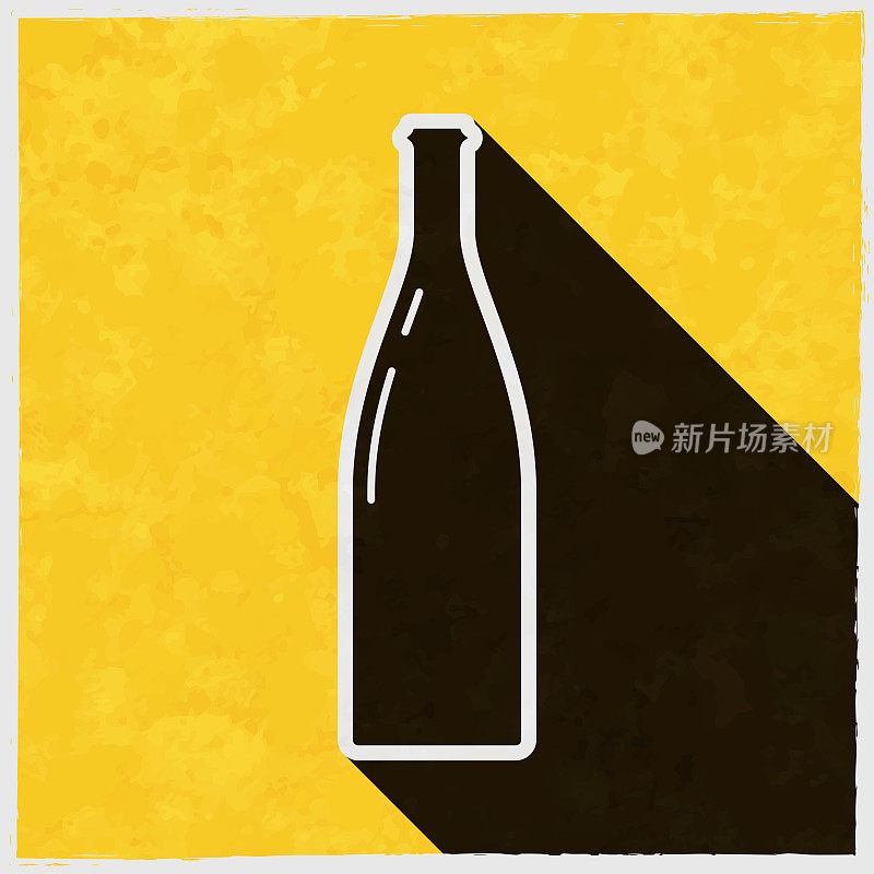 瓶子。图标与长阴影的纹理黄色背景