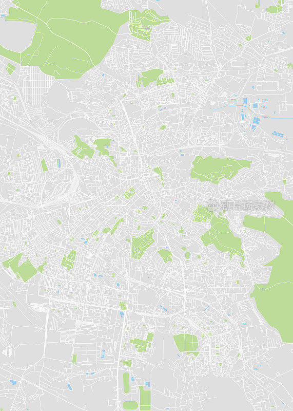 城市地图Lviv，彩色详图，矢量插图
