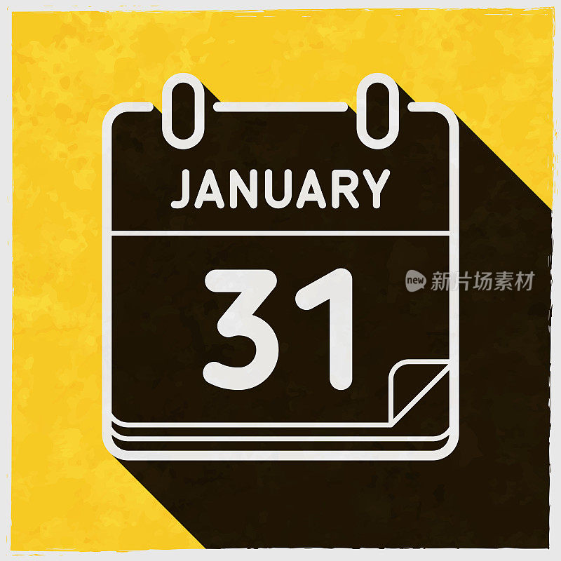 1月31日。图标与长阴影的纹理黄色背景