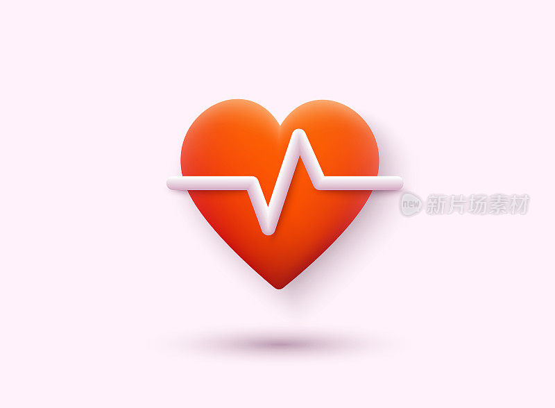心脏与心跳监视器脉搏线艺术图标的医疗应用程序和网站。脉搏，心跳，心电图。3D网络矢量插图。