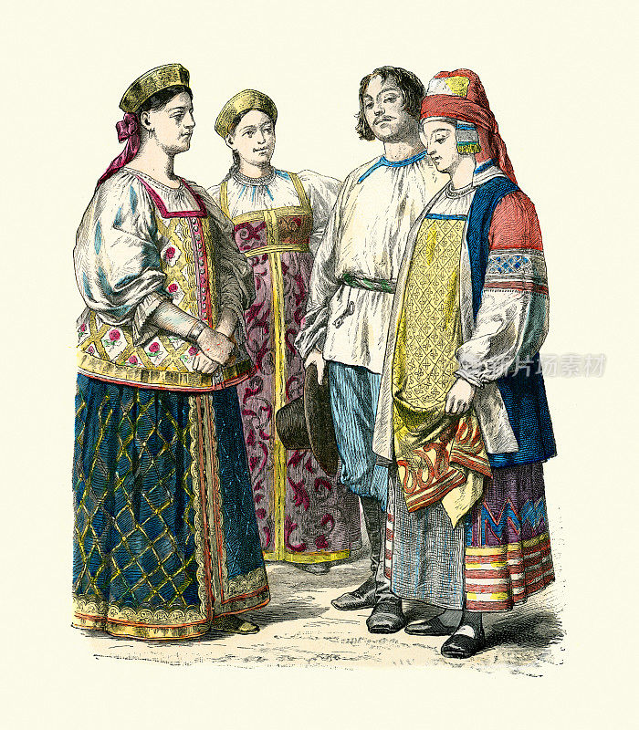 俄罗斯帝国的传统服饰，雅罗斯拉夫的妻子，特维耶的妻子，卡卢加的夫妻，19世纪时装史