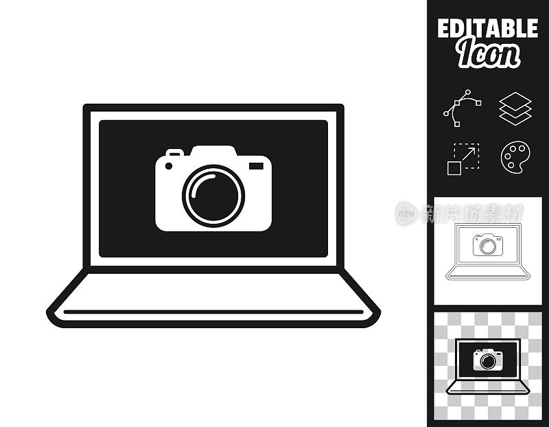 笔记本电脑和相机。图标设计。轻松地编辑