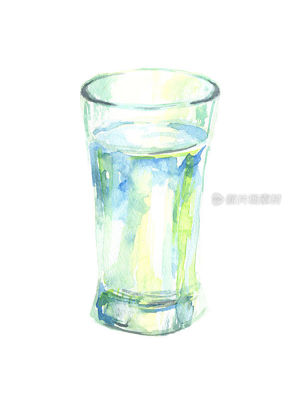 用水彩画的玻璃杯里的水的插图