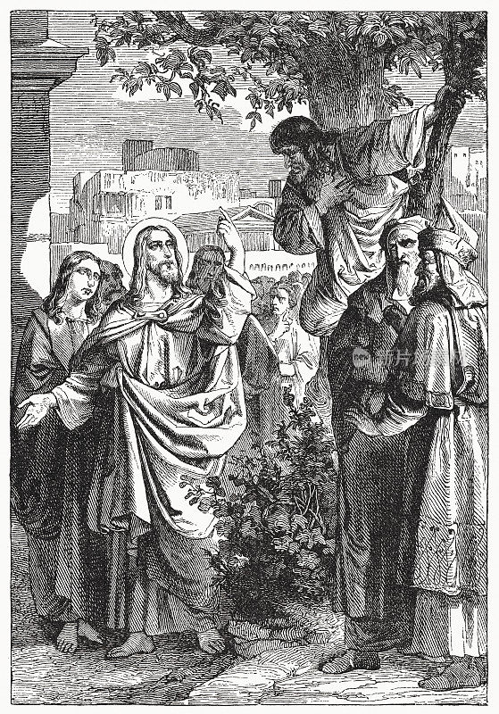 耶稣与撒该，木版画，1894年出版