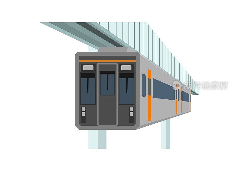 悬挂单轨火车。简单的平面插图在透视视图。