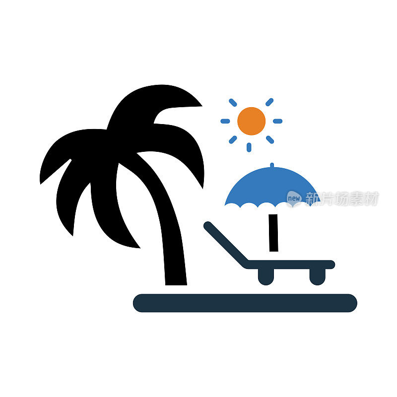 棕榈树，树，太阳，伞，床，沙滩床，海滩夏天的图标