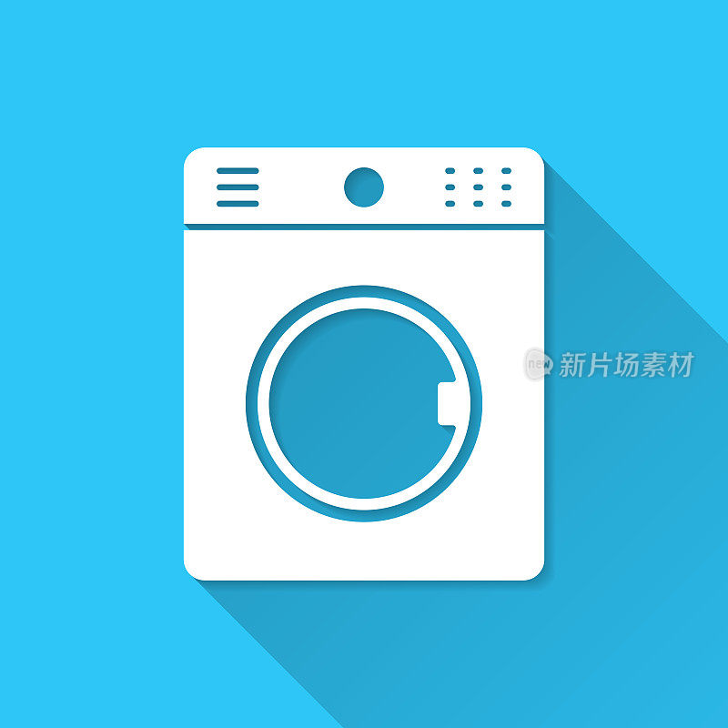 洗衣机。图标在蓝色背景-平面设计与长阴影