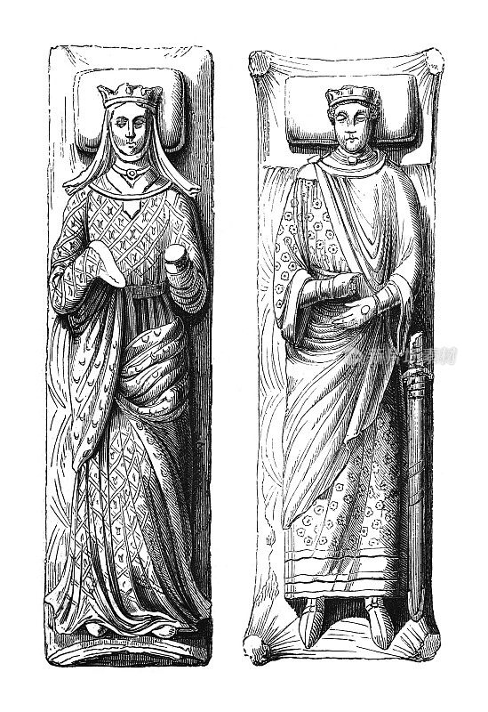 亨利二世的埃莉诺女王和亨利二世的肖像从丰特弗罗的坟墓-古刻插图