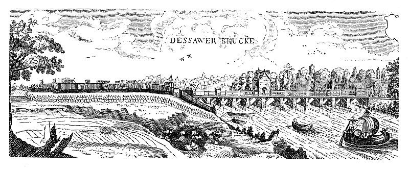 在德绍Bruecke是一个历史性的桥在德绍穿过易北河,