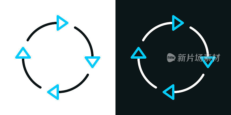 刷新。黑色或白色背景上的双色线图标-可编辑的笔画