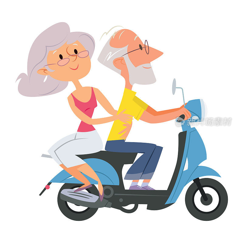 老年夫妇骑滑板车