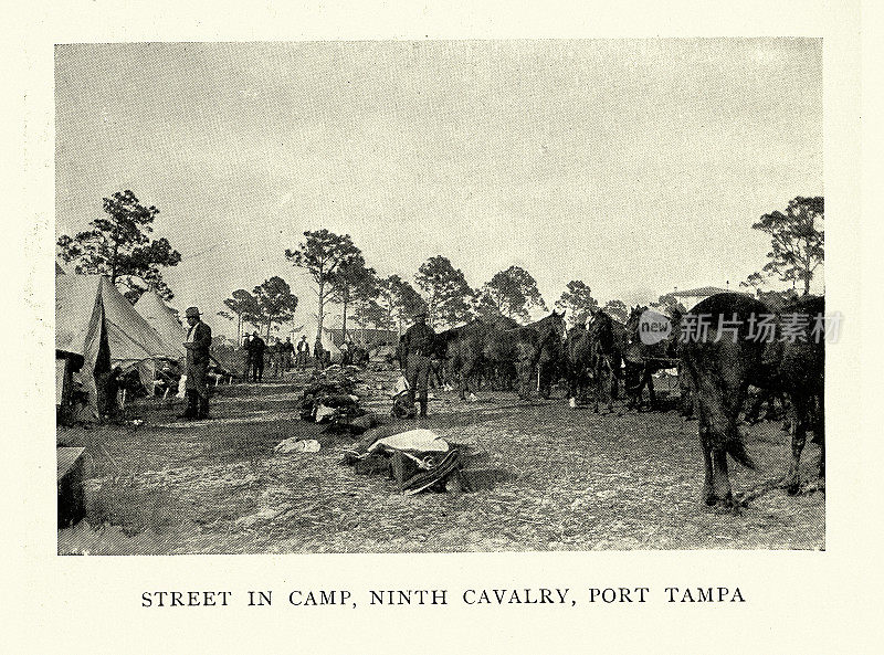 美西战争期间，佛罗里达州坦帕港的美国第九骑兵营