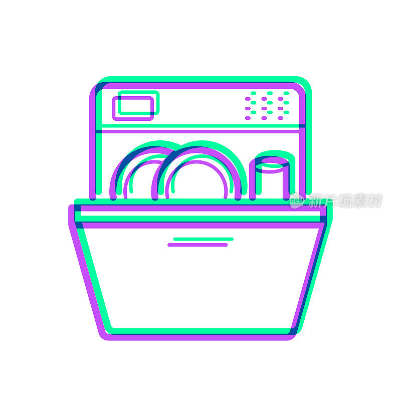 洗碗机。图标与两种颜色叠加在白色背景上