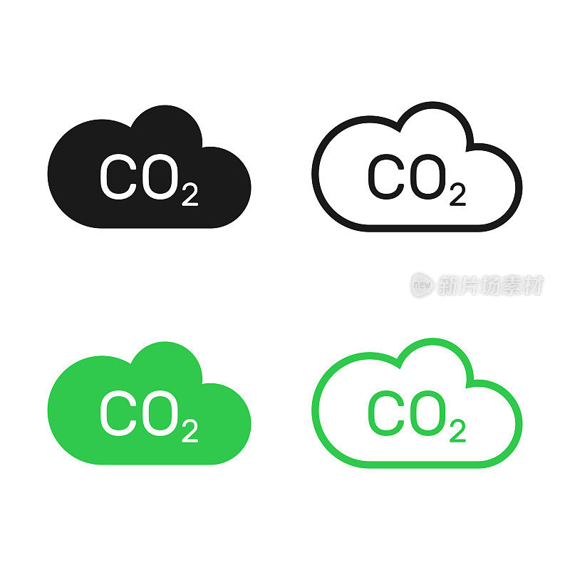 二氧化碳，二氧化碳图标集矢量设计在白色背景上。