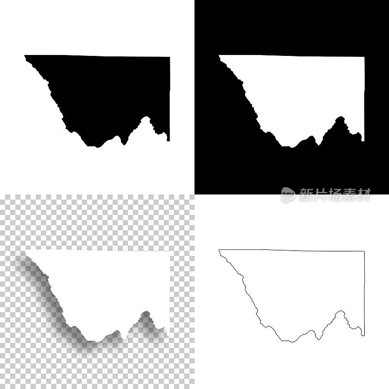卡斯特县，科罗拉多州。设计地图。空白，白色和黑色背景