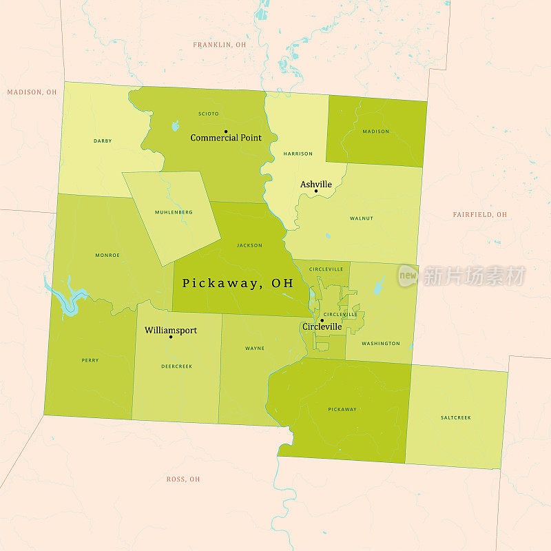哦Pickaway县矢量地图绿色