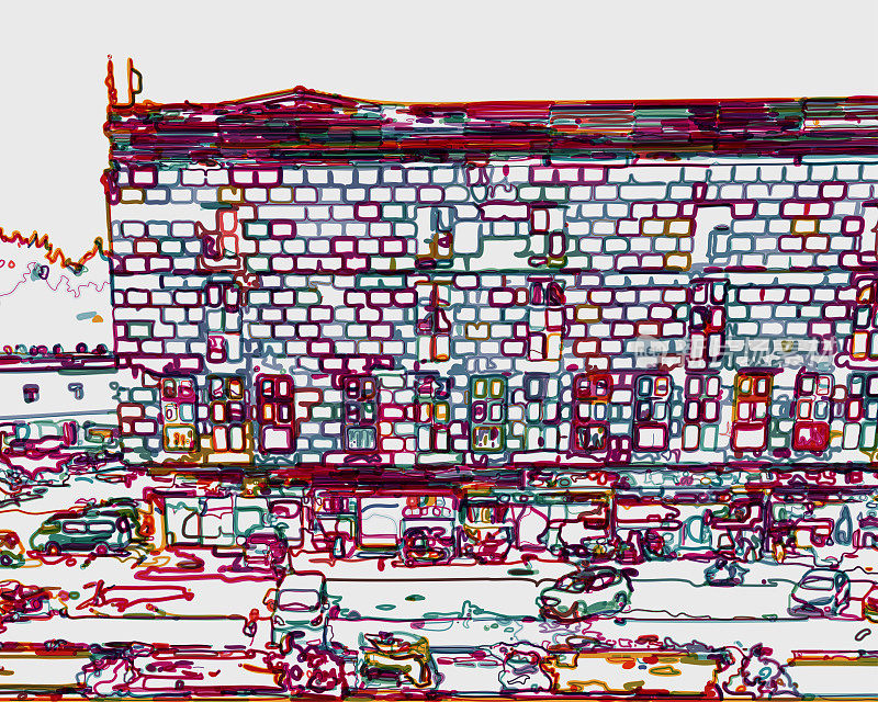 抽象线条艺术城市商场场景插画背景