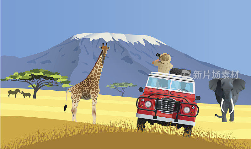非洲大草原上的狩猎卡车