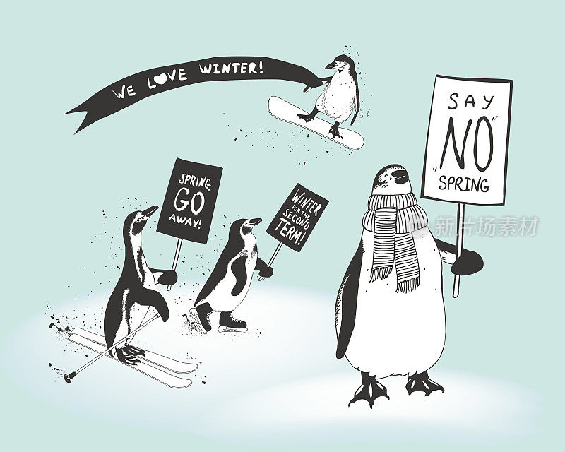 企鹅运动员支持冬季的集会