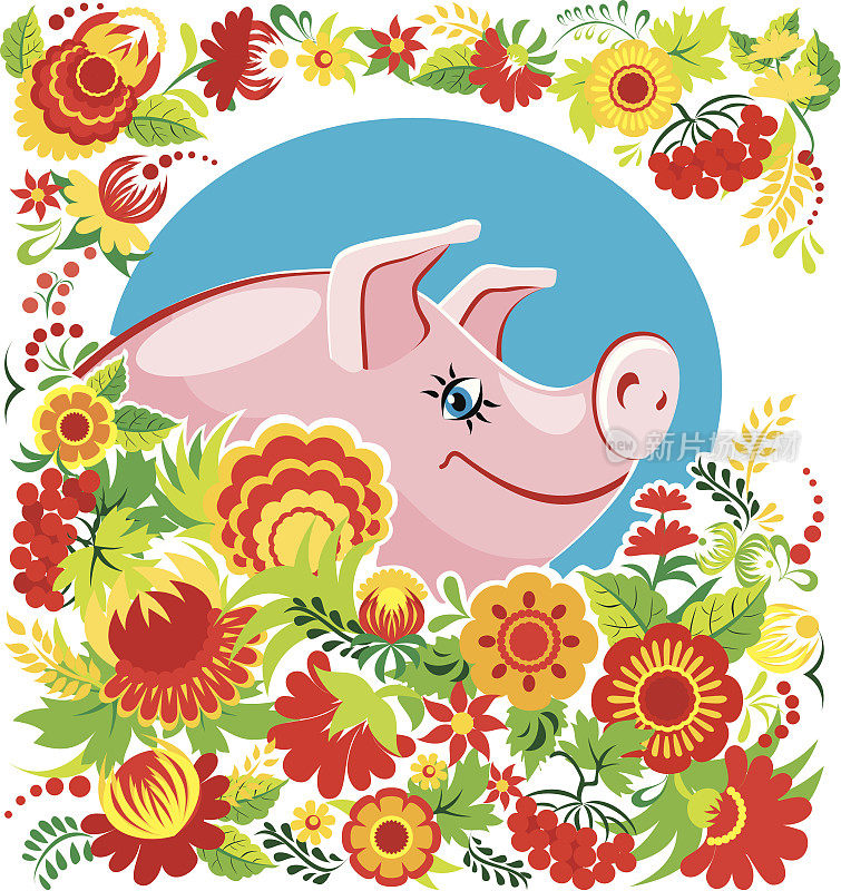 猪在花丛中