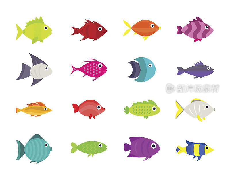 可爱的鱼矢量插图图标集