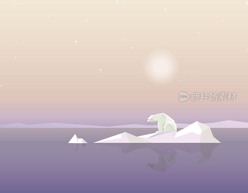 北极熊坐在冰山上的全球变暖概念