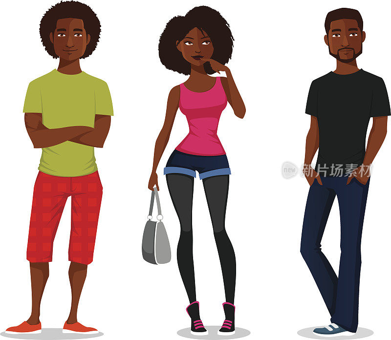 年轻的非裔美国人的卡通插图